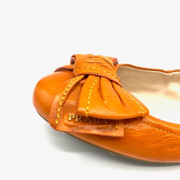 Prada Sport Leather Logo Bow Scrunch Ballet Flats~Ladies SZ 39.5~Summer Chic - Picture 3 of 6